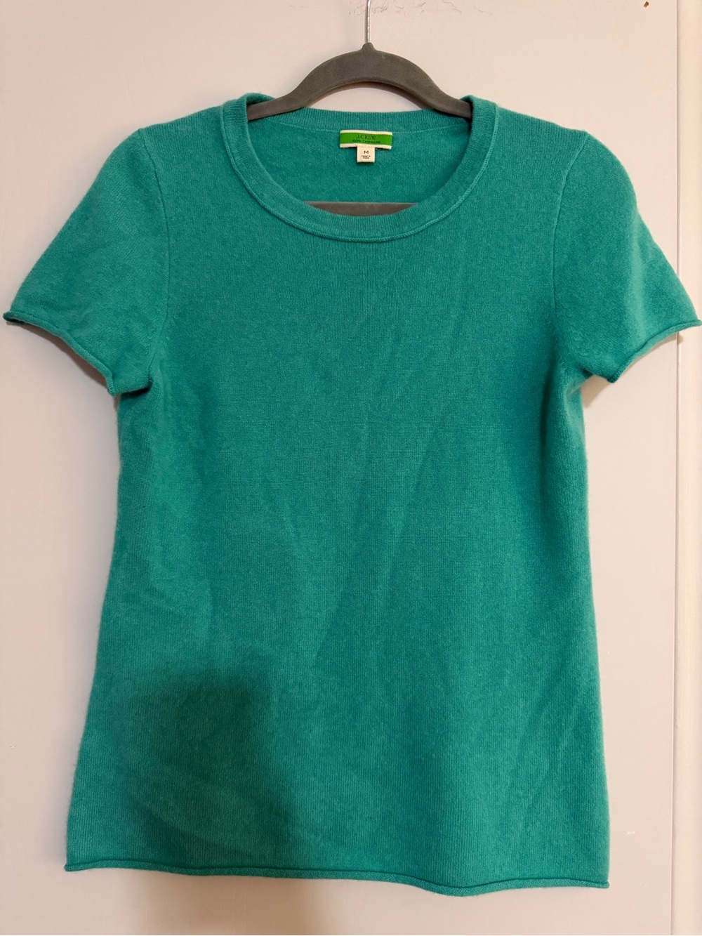 J.Crew 100% Cashmere Short Sleeve Sweater Aqua Turquoise Medium